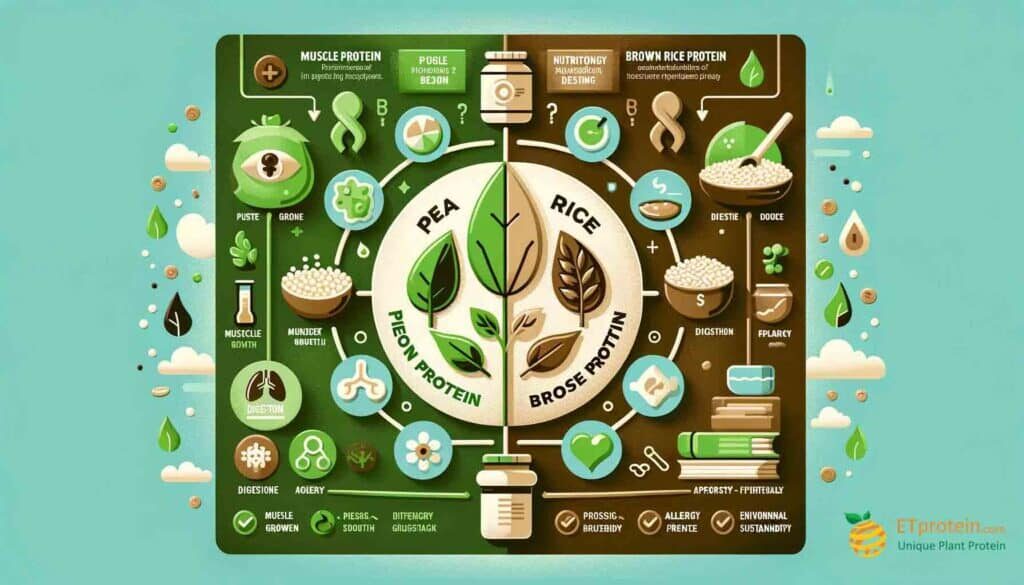 Pea Protein vs. Brown Rice Protein: A Comprehensive Guide.Explore the benefits of pea vs. brown rice protein for muscle growth, digestion, and allergies. Choose ETprotein's organic brown rice protein.