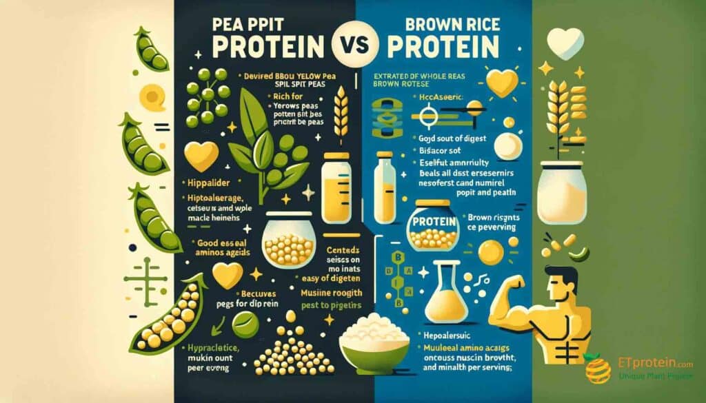 Pea Protein vs. Brown Rice Protein: A Comprehensive Comparison.Explore the benefits of pea protein vs. brown rice protein for muscle growth, weight management, and dietary needs with ETprotein's high-quality supplements.